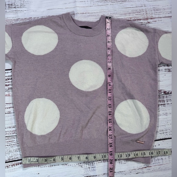 T Tahari Lavender Crewneck Sweater with Cream Polka Dots - Picture 6 of 8
